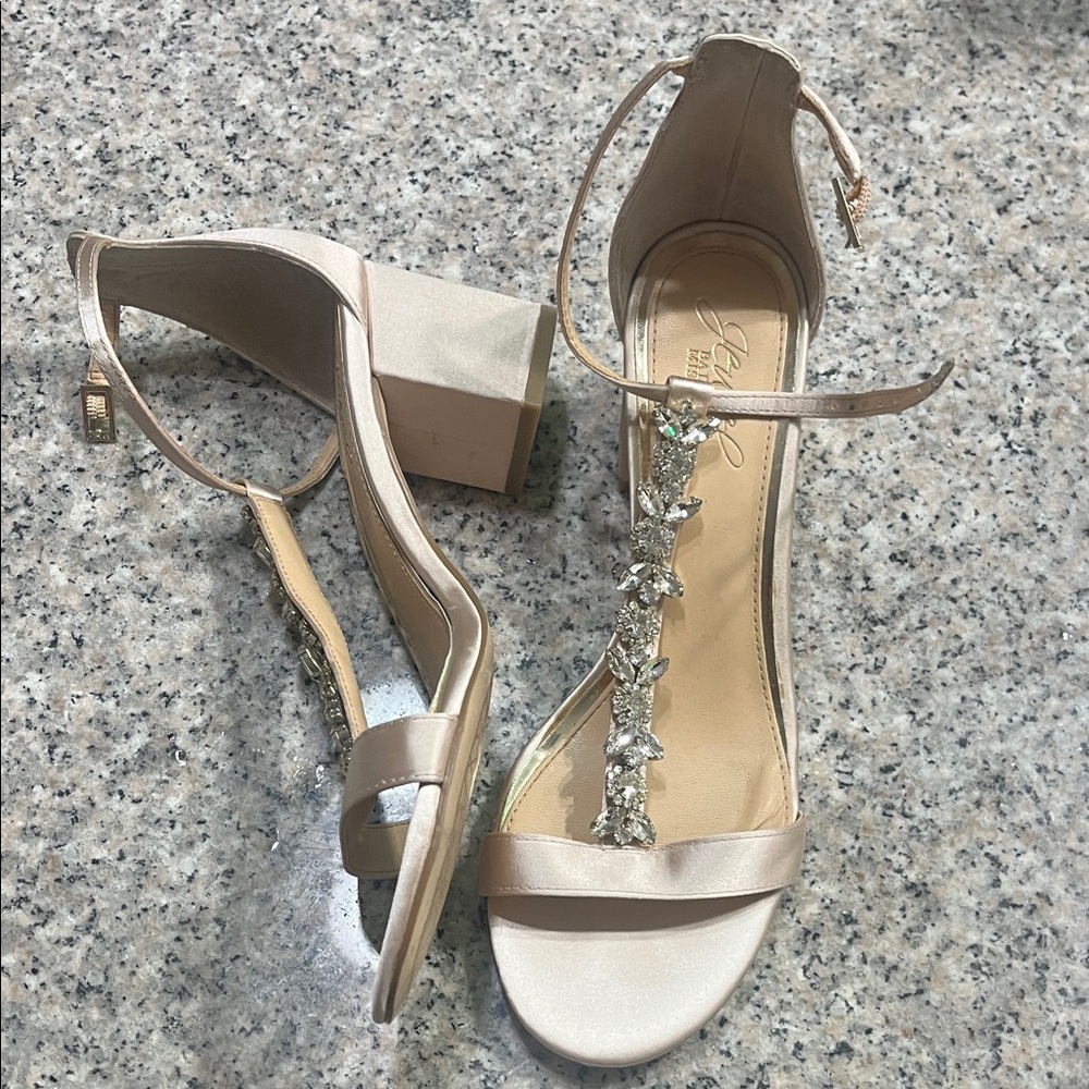 Jewel Badgley Mischka Satin Heels with Crystal Accents - Picture 2 of 4